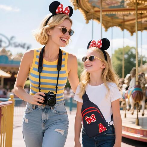7 8 9 10 11 12 13 14 Year Old Girl Birthday Gifts, Black Initial Bow Mouse Park Small Sling Bag for Girls Daughter Women, Teen Girl Gifts Trendy Stuff Crossbody Fanny Pack Must Haves for Park Travel A in Kuwait