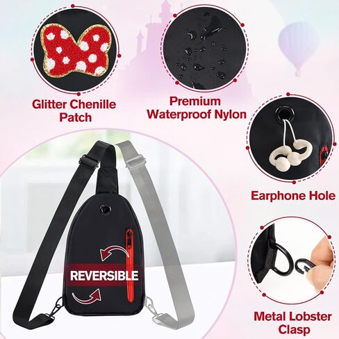 7 8 9 10 11 12 13 14 Year Old Girl Birthday Gifts, Black Initial Bow Mouse Park Small Sling Bag for Girls Daughter Women, Teen Girl Gifts Trendy Stuff Crossbody Fanny Pack Must Haves for Park Travel A in Kuwait