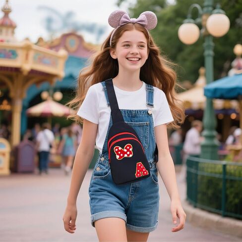7 8 9 10 11 12 13 14 Year Old Girl Birthday Gifts, Black Initial Bow Mouse Park Small Sling Bag for Girls Daughter Women, Teen Girl Gifts Trendy Stuff Crossbody Fanny Pack Must Haves for Park Travel A in Kuwait