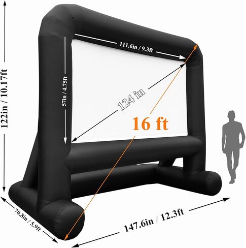 HuaKastro 16 FT Outdoor Inflatable Projector Screen – One-Piece Design, Easy Setup Blow-Up Screen with Quiet Fan, Perfect for Backyard Movie Nights & Events (Stable Base) in Kuwait