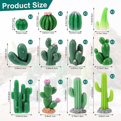 36 Pcs Mini Resin Cactus, Miniature Resin Cactus Figurines 12 Styles Cute Small Artificial Green Cactus Succulent Plants for Garden Flower Pot Bonsai Tiny Micro Landscape Decors in Saudi Arabia