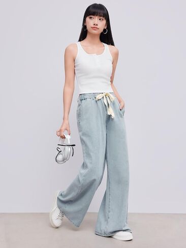 CIDER Wide Leg Jeans High Wasited Drawstring Baggy Denim Pants with Pockets in Saudi Arabia