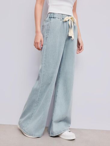 CIDER Wide Leg Jeans High Wasited Drawstring Baggy Denim Pants with Pockets in Saudi Arabia