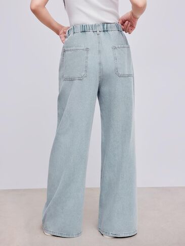 CIDER Wide Leg Jeans High Wasited Drawstring Baggy Denim Pants with Pockets in Saudi Arabia