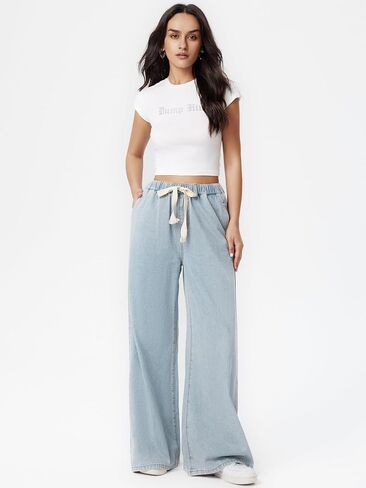 CIDER Wide Leg Jeans High Wasited Drawstring Baggy Denim Pants with Pockets in Saudi Arabia