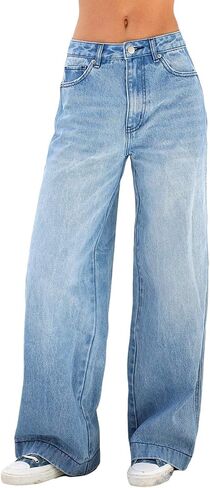 Giraropa Women Y2K Low Rise Jeans خمر فضفاض مستقيم الساق على نطاق واسع صديقها جينز غير رسمية سراويل دنيم طويلة in Saudi Arabia