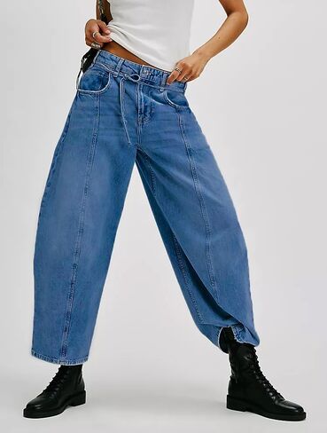 Kedera Women's Baggy Barrel Jeans Boyfriend Wide Leg Cropped Denim Pants Mid Rise Y2K Jeans Ankle Pants Trouser 2024 in Saudi Arabia
