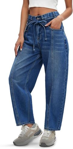 Kedera Women's Baggy Barrel Jeans Boyfriend Wide Leg Cropped Denim Pants Mid Rise Y2K Jeans Ankle Pants Trouser 2024 in Saudi Arabia