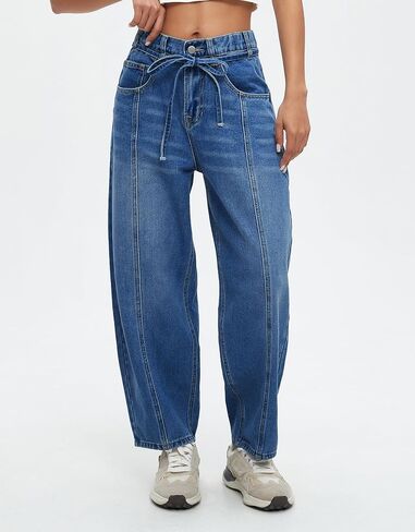 Kedera Women's Baggy Barrel Jeans Boyfriend Wide Leg Cropped Denim Pants Mid Rise Y2K Jeans Ankle Pants Trouser 2024 in Saudi Arabia