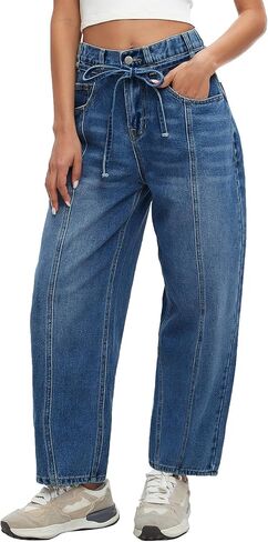 Kedera Women's Baggy Barrel Jeans Boyfriend Wide Leg Cropped Denim Pants Mid Rise Y2K Jeans Ankle Pants Trouser 2024 in Saudi Arabia