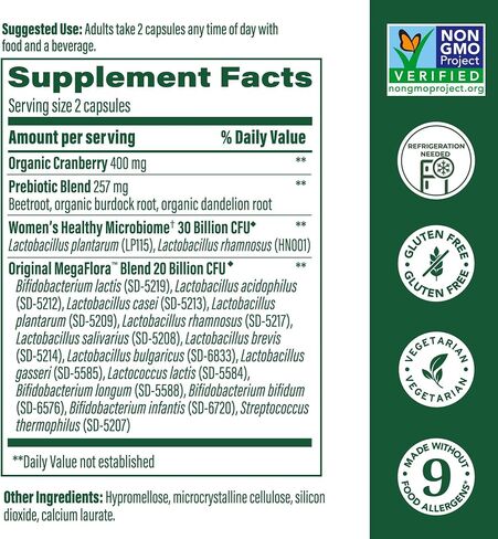 MegaFood MegaFlora Probiotics for Women + Prebiotics and Probiotics with 14 Strains & 50 Billion CFUs, with Cranberry for Women Digestive Health, Vegetarian- 90 Capsules (45 Servings) in Kuwait