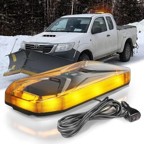 Agrieyes Smoked Lens Magnetic Strobe Lights Bar, 128 LED Emergency Light for Vehicles, 12" Amber White Dual Colors Flashing Warning Security Beacon for Roof Top Trucks, Snow Plow, Trailer in Kuwait