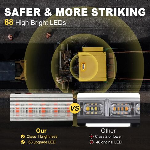 Agrieyes Smoked Lens Magnetic Strobe Lights Bar, 128 LED Emergency Light for Vehicles, 12" Amber White Dual Colors Flashing Warning Security Beacon for Roof Top Trucks, Snow Plow, Trailer in Kuwait