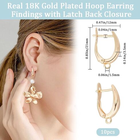 Beebeecraft 12Pcs Gold Silver Leverback Earring Hooks with Loop 18K Gold &Platinum Plated Huggie Hoop Earwires Findings for DIY Jewelry Making in Saudi Arabia