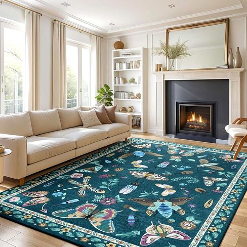 3x5 Rug for Bedroom Insect Rug Print Washable Bug Rug Non Slip, Low Pile Boho Area Rug Carpet for Living Room,Bedside, Kids Room, Office, Dark Green in Kuwait