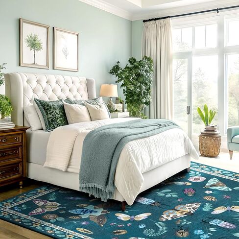 3x5 Rug for Bedroom Insect Rug Print Washable Bug Rug Non Slip, Low Pile Boho Area Rug Carpet for Living Room,Bedside, Kids Room, Office, Dark Green in Kuwait