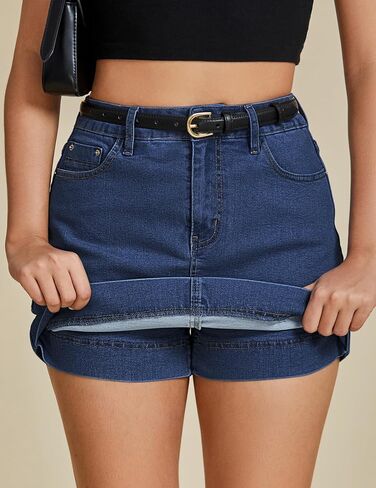 luvamia Jean Skorts for Woman Trendy High Waisted Stretchy Denim Skirt with Shorts Y2K Mini Skort Skirts Country Concert in Kuwait