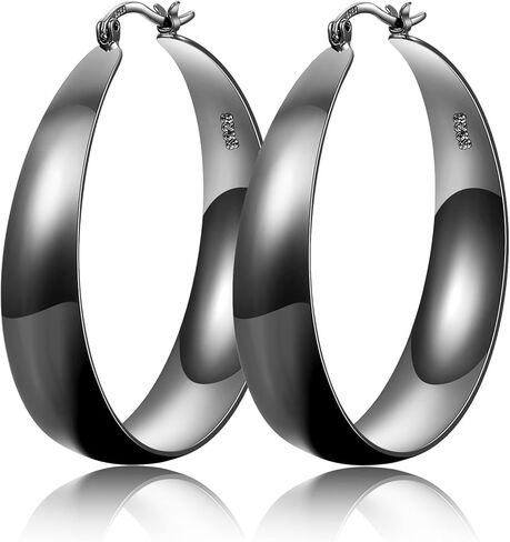 أقراط Exgox Gold Hoop للنساء الفضة الاسترليني الأطواق للأطواق للنساء على نطاق واسع من الأقطاب الفضية السميكة السميكة في أقراط خفيفة الوزن 14K. in Kuwait