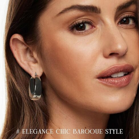 أقراط Exgox Gold Hoop للنساء الفضة الاسترليني الأطواق للأطواق للنساء على نطاق واسع من الأقطاب الفضية السميكة السميكة في أقراط خفيفة الوزن 14K. in Kuwait