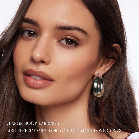 أقراط Exgox Gold Hoop للنساء الفضة الاسترليني الأطواق للأطواق للنساء على نطاق واسع من الأقطاب الفضية السميكة السميكة في أقراط خفيفة الوزن 14K. in Kuwait