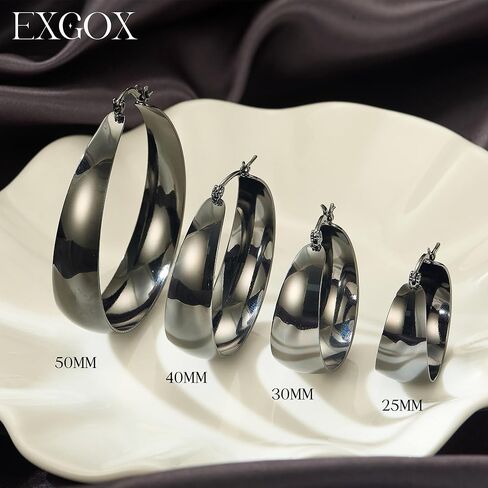 أقراط Exgox Gold Hoop للنساء الفضة الاسترليني الأطواق للأطواق للنساء على نطاق واسع من الأقطاب الفضية السميكة السميكة في أقراط خفيفة الوزن 14K. in Kuwait