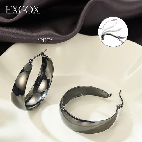 أقراط Exgox Gold Hoop للنساء الفضة الاسترليني الأطواق للأطواق للنساء على نطاق واسع من الأقطاب الفضية السميكة السميكة في أقراط خفيفة الوزن 14K. in Kuwait