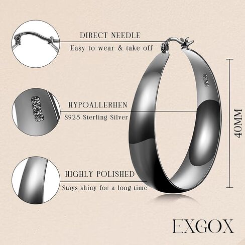 أقراط Exgox Gold Hoop للنساء الفضة الاسترليني الأطواق للأطواق للنساء على نطاق واسع من الأقطاب الفضية السميكة السميكة في أقراط خفيفة الوزن 14K. in Kuwait