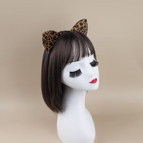 Cute Leopard Cheetah Ear Headband for Women Girls,Animal Ear Hairbands for Halloween Party Costume Accessories (A- Leopard) in Kuwait
