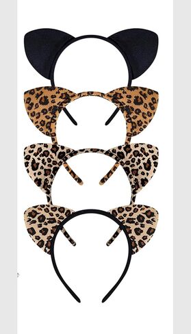 Cute Leopard Cheetah Ear Headband for Women Girls,Animal Ear Hairbands for Halloween Party Costume Accessories (A- Leopard) in Kuwait