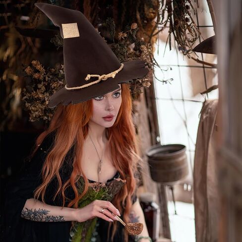 Halloween Scarecrow Patch Witch Hat Brown Scarecrow Wizard Hat for Women Halloween Party Cosplay Costume Headwear Accessory in Saudi Arabia
