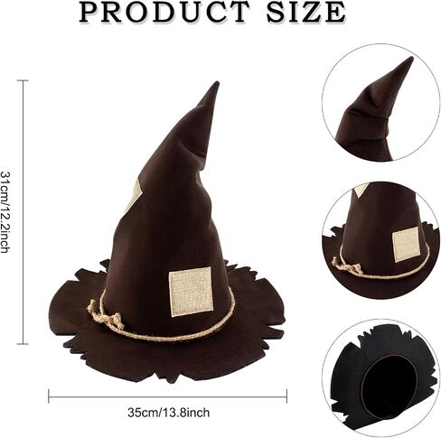 Halloween Scarecrow Patch Witch Hat Brown Scarecrow Wizard Hat for Women Halloween Party Cosplay Costume Headwear Accessory in Saudi Arabia