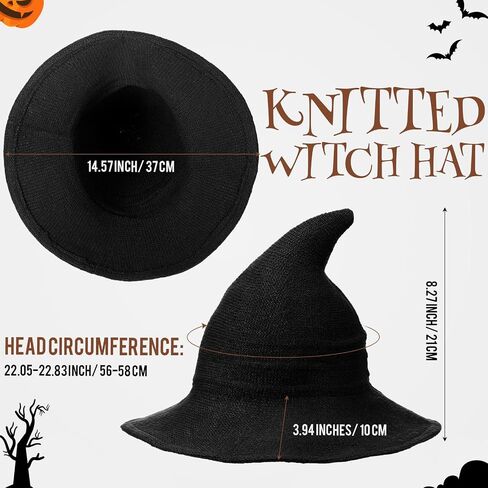 Boyiee Knitted Witch Hat Foldable Wide Brim Cap Pointed Felt Hat for Women Halloween Cosplay Costume Masquerade Accessory in Saudi Arabia