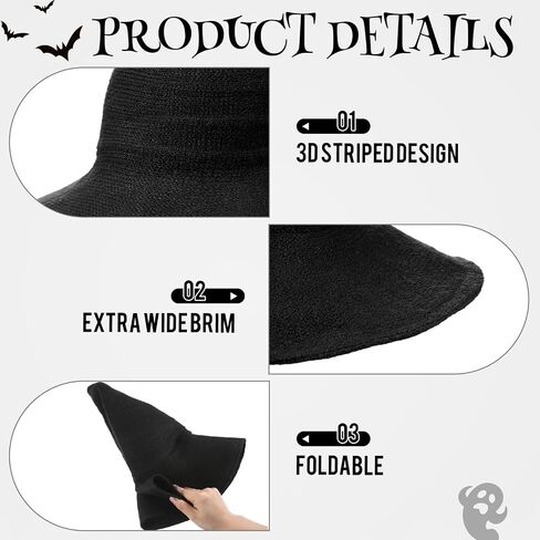 Boyiee Knitted Witch Hat Foldable Wide Brim Cap Pointed Felt Hat for Women Halloween Cosplay Costume Masquerade Accessory in Saudi Arabia