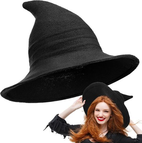 Boyiee Knitted Witch Hat Foldable Wide Brim Cap Pointed Felt Hat for Women Halloween Cosplay Costume Masquerade Accessory in Saudi Arabia