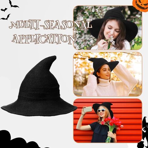 Boyiee Knitted Witch Hat Foldable Wide Brim Cap Pointed Felt Hat for Women Halloween Cosplay Costume Masquerade Accessory in Saudi Arabia