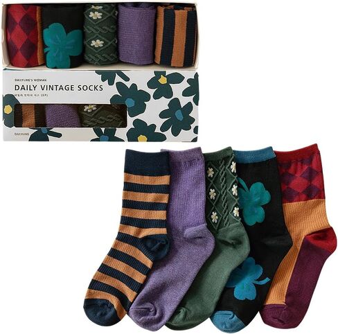 Women Daily Wear Cute Crew Socks Casual Aesthetic Cotton Socks for Women Girls 5 Pairs in Kuwait
