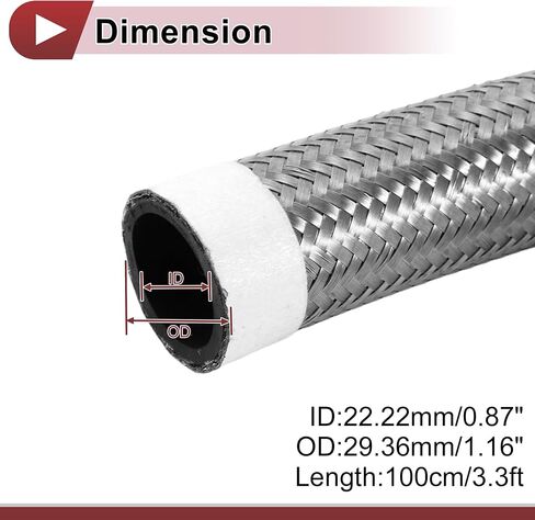 1 Pcs AN16 Fuel Line Hose 3.3ft Vacuum Hose Automotive 16AN CPE Fuel Hose Silver Tone CPE Rubber,Stainless Steel Braided in Kuwait