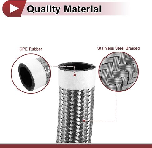 1 Pcs AN16 Fuel Line Hose 3.3ft Vacuum Hose Automotive 16AN CPE Fuel Hose Silver Tone CPE Rubber,Stainless Steel Braided in Kuwait