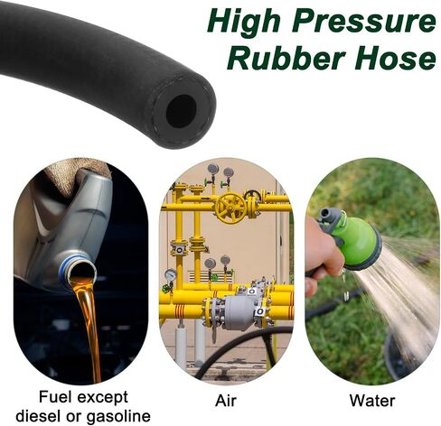 Fuel Line Hose, 5mm ID 11mm OD 4.9ft Length, NBR Rubber High Pressure Heat Resistant Gas Line Hose Oil Hose W 4pcs Clamps for Automotive Fuel Systems/Steam Emission/Engines in Kuwait