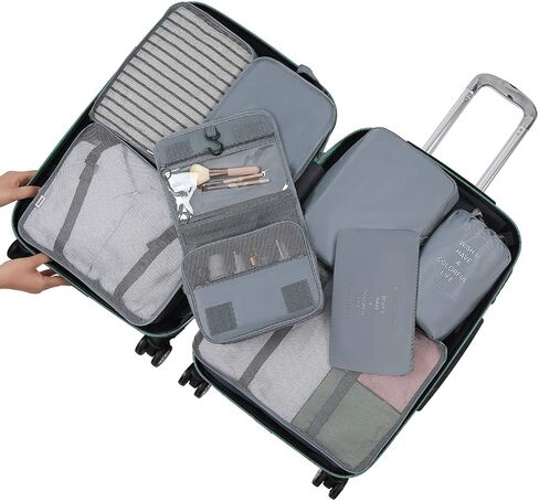 Belsmi 8 Set Packing Cubes with Shoe Bag - Compression Travel Luggage Organizer in Kuwait