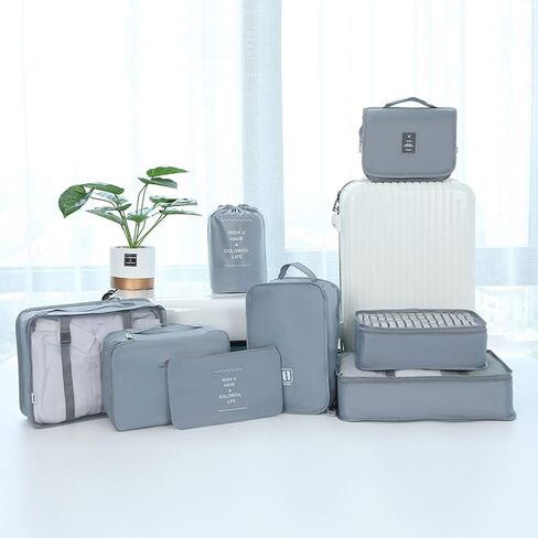 Belsmi 8 Set Packing Cubes with Shoe Bag - Compression Travel Luggage Organizer in Kuwait