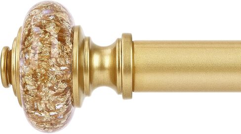 Gold Curtain Rods for Windows 48 to 84 Inch, Decorative Vintage Crystal 1'' Diameter Curtain Rod with Gold Foil Finials, Adjustable Heavy Duty Easy Install Drapery Pole Set for Farmhouse, Bedroom in Saudi Arabia