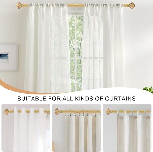 Gold Curtain Rods for Windows 48 to 84 Inch, Decorative Vintage Crystal 1'' Diameter Curtain Rod with Gold Foil Finials, Adjustable Heavy Duty Easy Install Drapery Pole Set for Farmhouse, Bedroom in Saudi Arabia