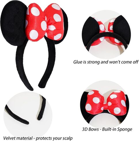 Mouse Ear Headband with 3D Cotton Bow, Polka Dot Bow Mouse Party Costume Accessories for Women Girls in Saudi Arabia