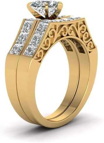 WRS WEDDING RING SET TWO RINGS His Hers Couples Rings Women's 10k Yellow Gold Filled White CZ Wedding Engagement Ring Bridal Sets & Men's Tungsten Carbide White Cz Wedding Band in Saudi Arabia