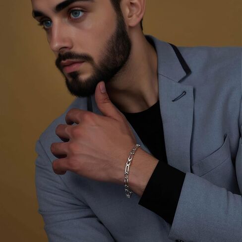 LeCalla Handmade Sterling Silver Mens Bracelets | Solid Italian 925 Chain Bracelets | Classic Designs Chain Bracelets for Men | Men's Silver Bracelet Gift for Dad, Boyfriend, Son in Kuwait
