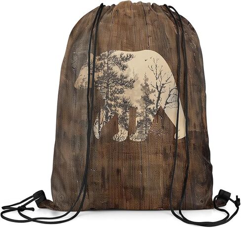 Feelyou Bear Drawstring Backpack for 13"x15.7" Wild Animal Drawstring Bags Forest Sports Drawstring Sackpack Brown Umber Waterproof Cinch Bag in Saudi Arabia