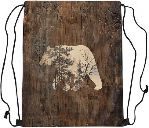Feelyou Bear Drawstring Backpack for 13"x15.7" Wild Animal Drawstring Bags Forest Sports Drawstring Sackpack Brown Umber Waterproof Cinch Bag in Saudi Arabia