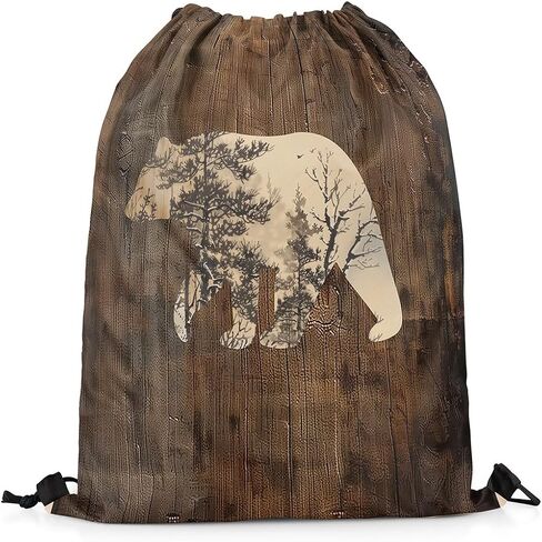 Feelyou Bear Drawstring Backpack for 13"x15.7" Wild Animal Drawstring Bags Forest Sports Drawstring Sackpack Brown Umber Waterproof Cinch Bag in Saudi Arabia