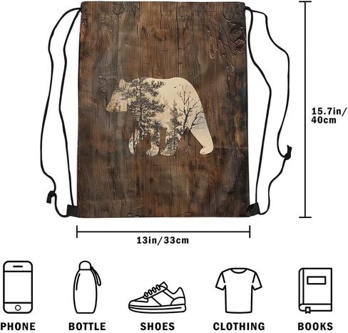 Feelyou Bear Drawstring Backpack for 13"x15.7" Wild Animal Drawstring Bags Forest Sports Drawstring Sackpack Brown Umber Waterproof Cinch Bag in Saudi Arabia